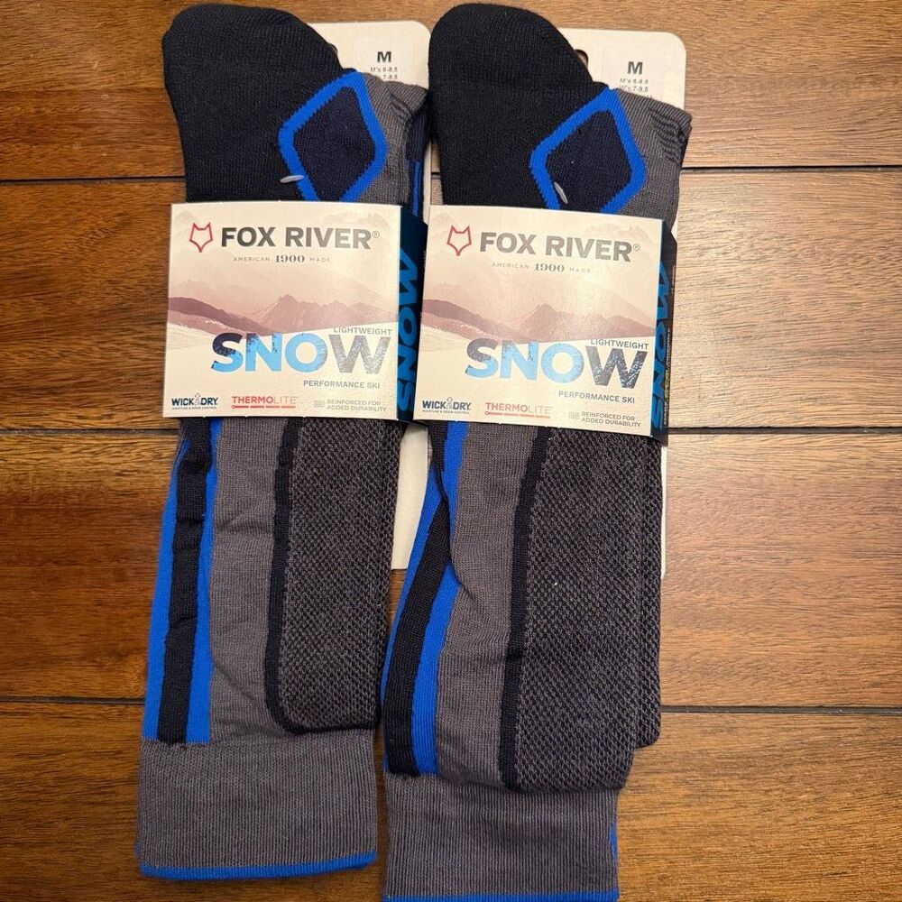 Fox River Snow Thermolite Ski Socks Gray Blue lot of 2 M 6-8.5 W7-9.5 NWT